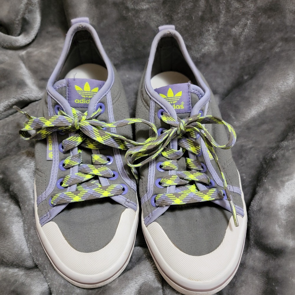Adidas Originals Canvas Sneakers Women 7.5 Grey Purple Excellent Low Top